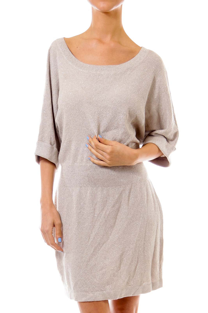 Beige Metalic Batsleeve Dress