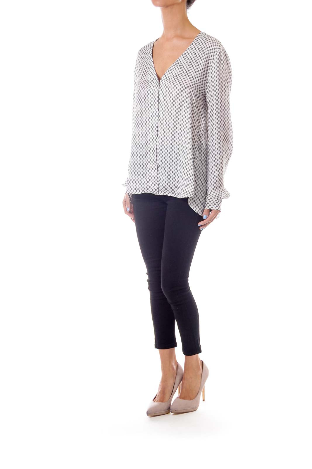 Black & White V-neck Blouse