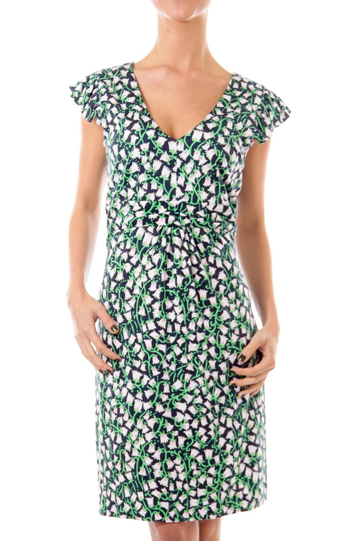 Navy Flower Pattern Empire Dress