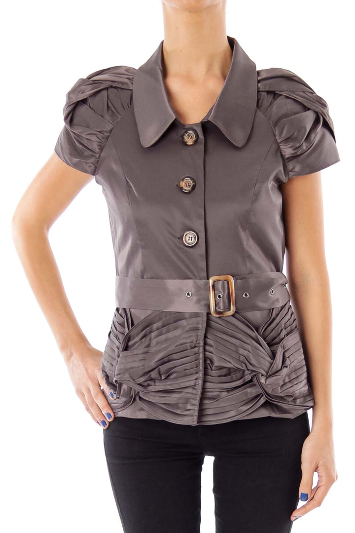Taupe Belted Scrunch Detail Jacket