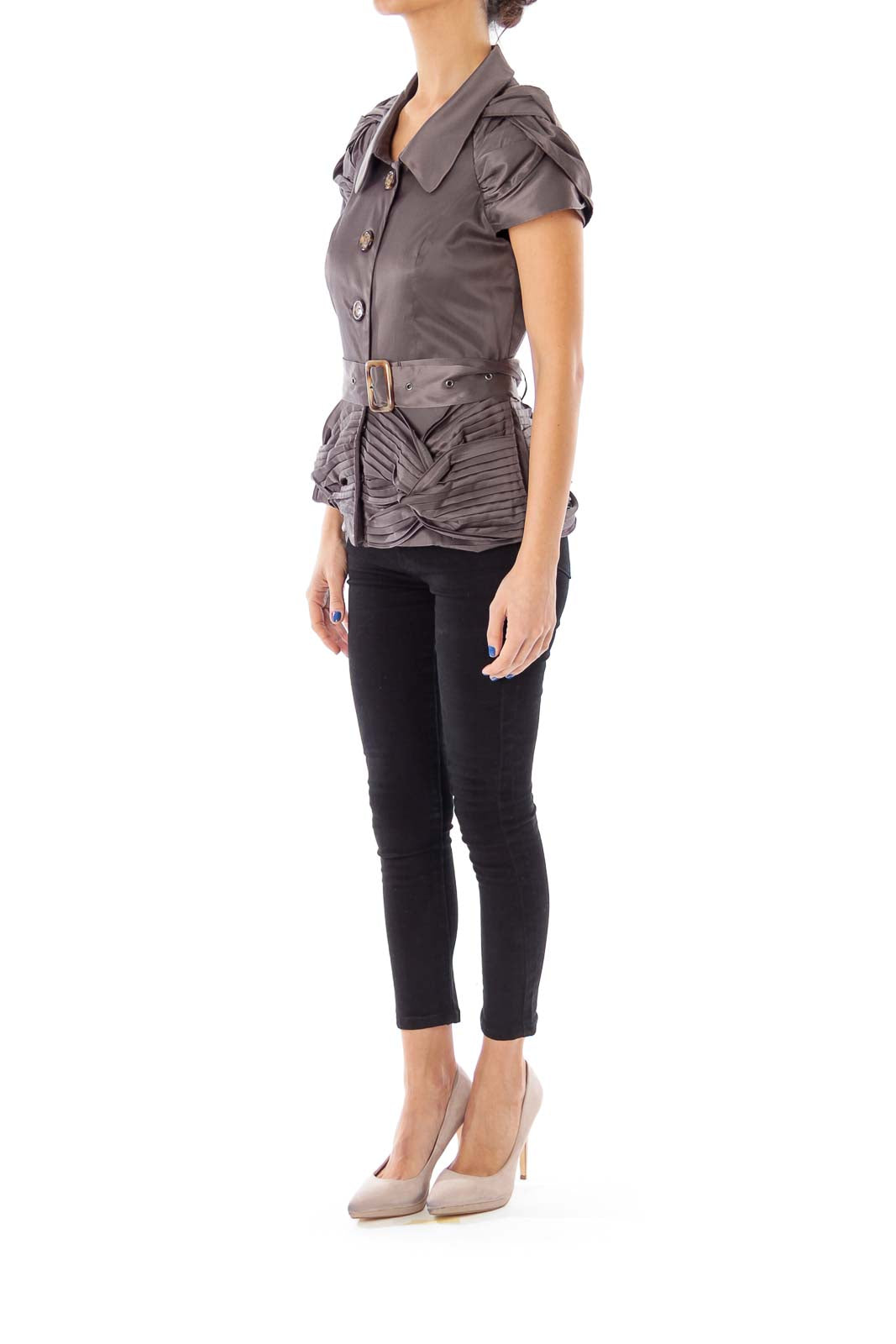 Taupe Belted Scrunch Detail Jacket