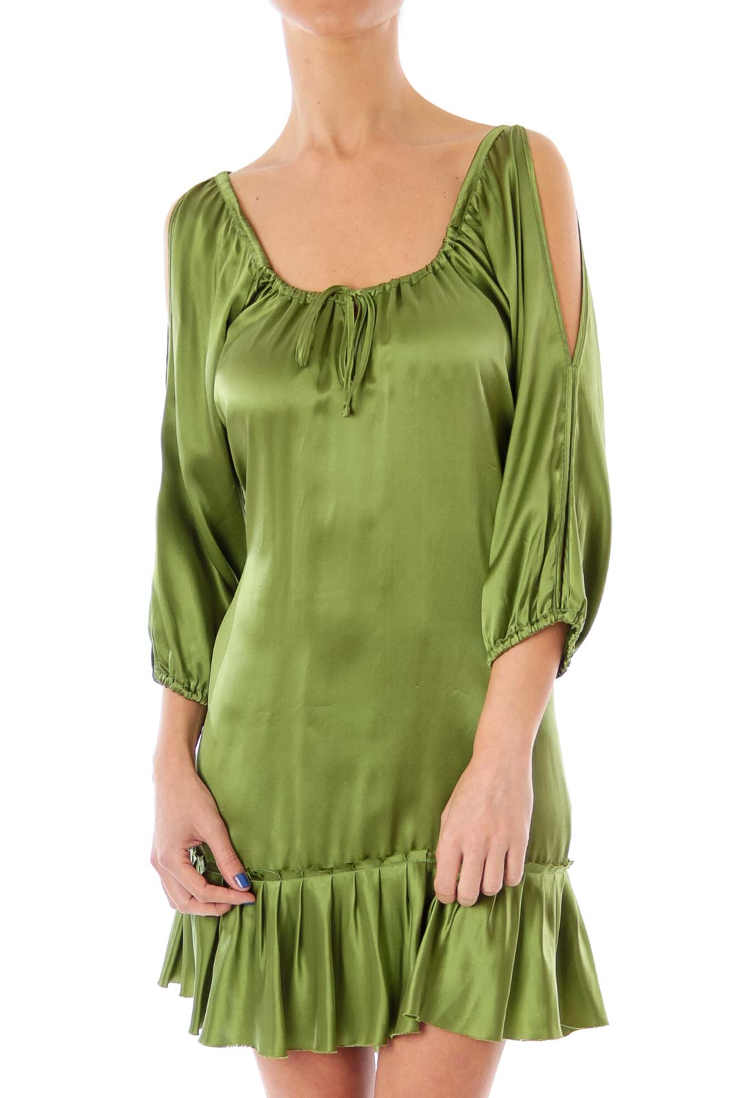 Green Silk Cold Shoulder Dress