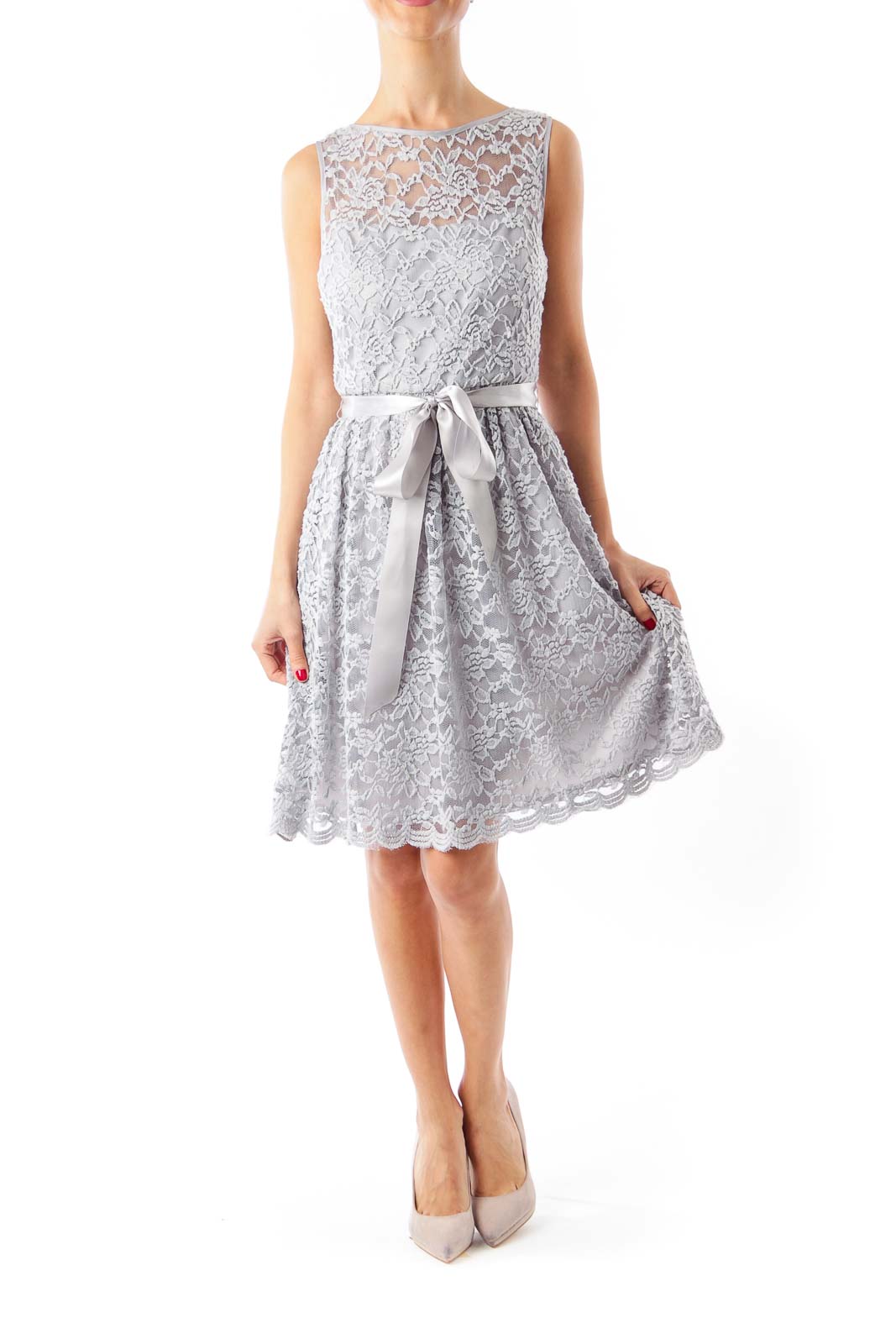 Gray Lace Sleeveless Dress