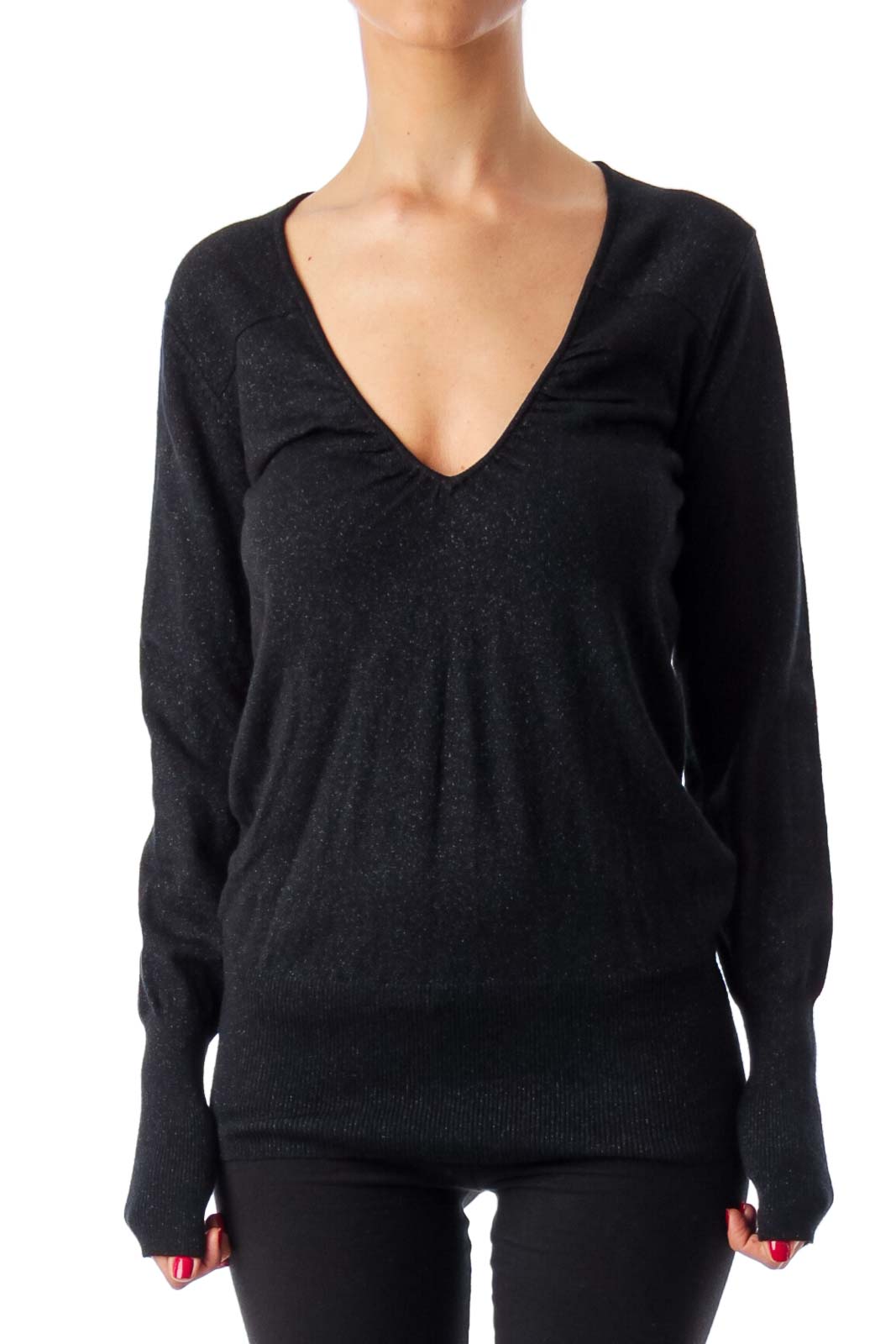 Black V-Neck Metallic Sleeve Top