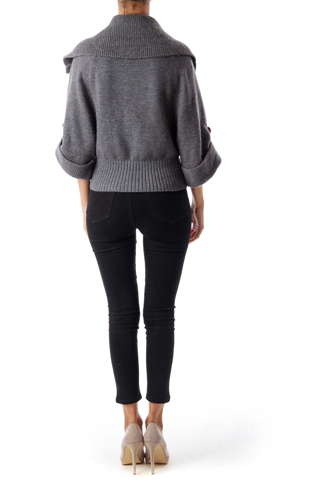 Gray Turtle Neck Cropped Cardigan
