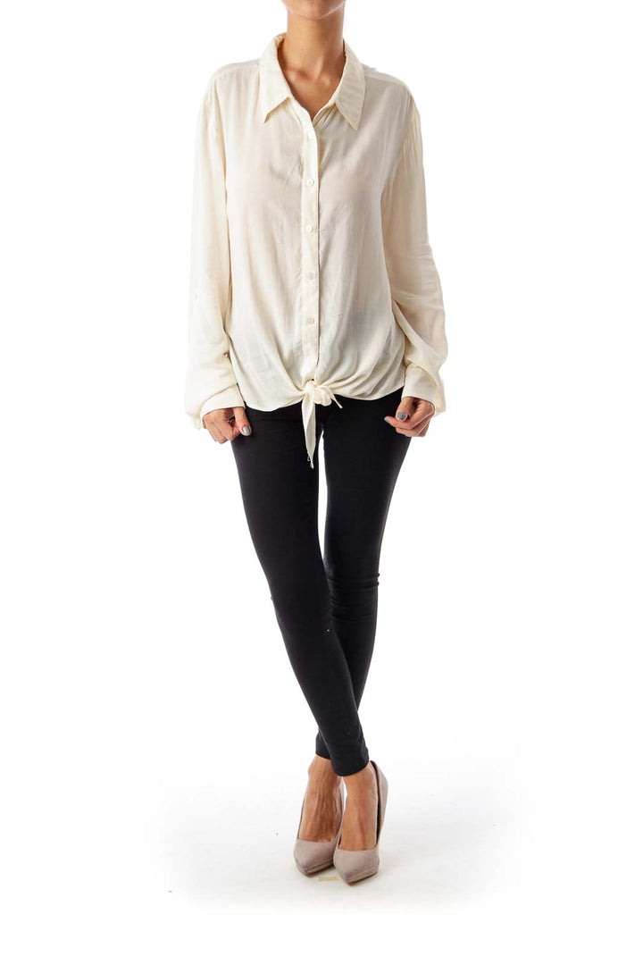 Ivory Lace Back Button Down Shirt
