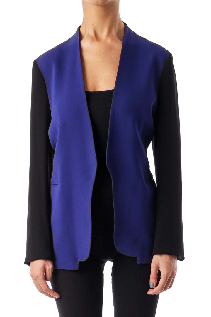 Blue & Black Collarless Blazer