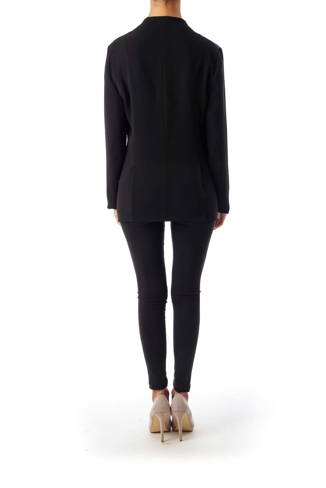 Blue & Black Collarless Blazer