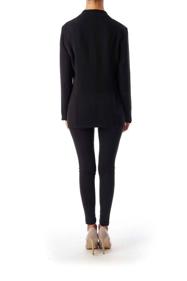 Blue & Black Collarless Blazer