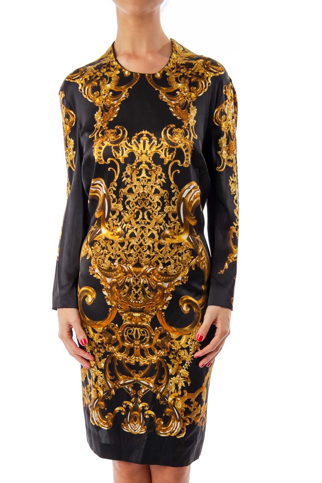 Black & Gold Print Silk Dress