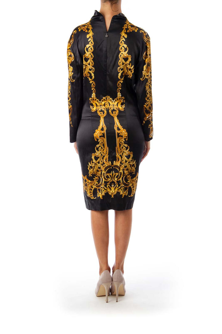 Black & Gold Print Silk Dress