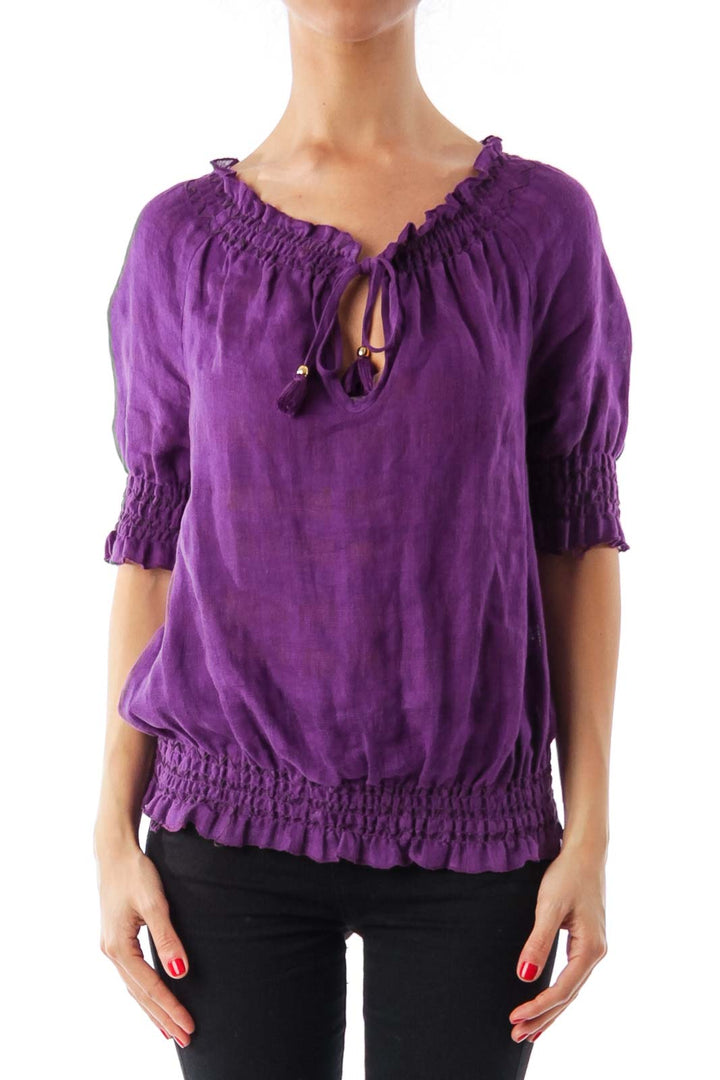 Purple Scrunch Linen Top