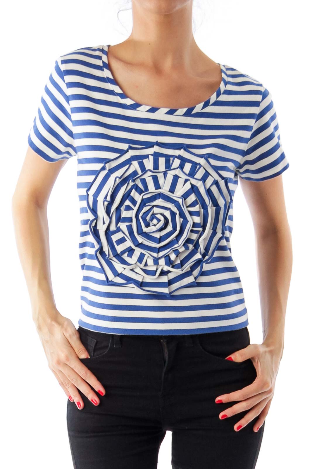 Blue & White Stripe Flower Detail Top