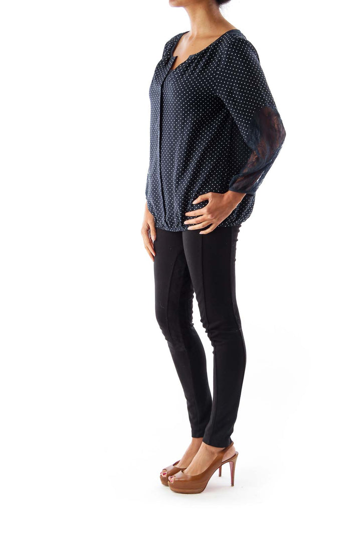 Navy Polka Dot  & Lace Blouse