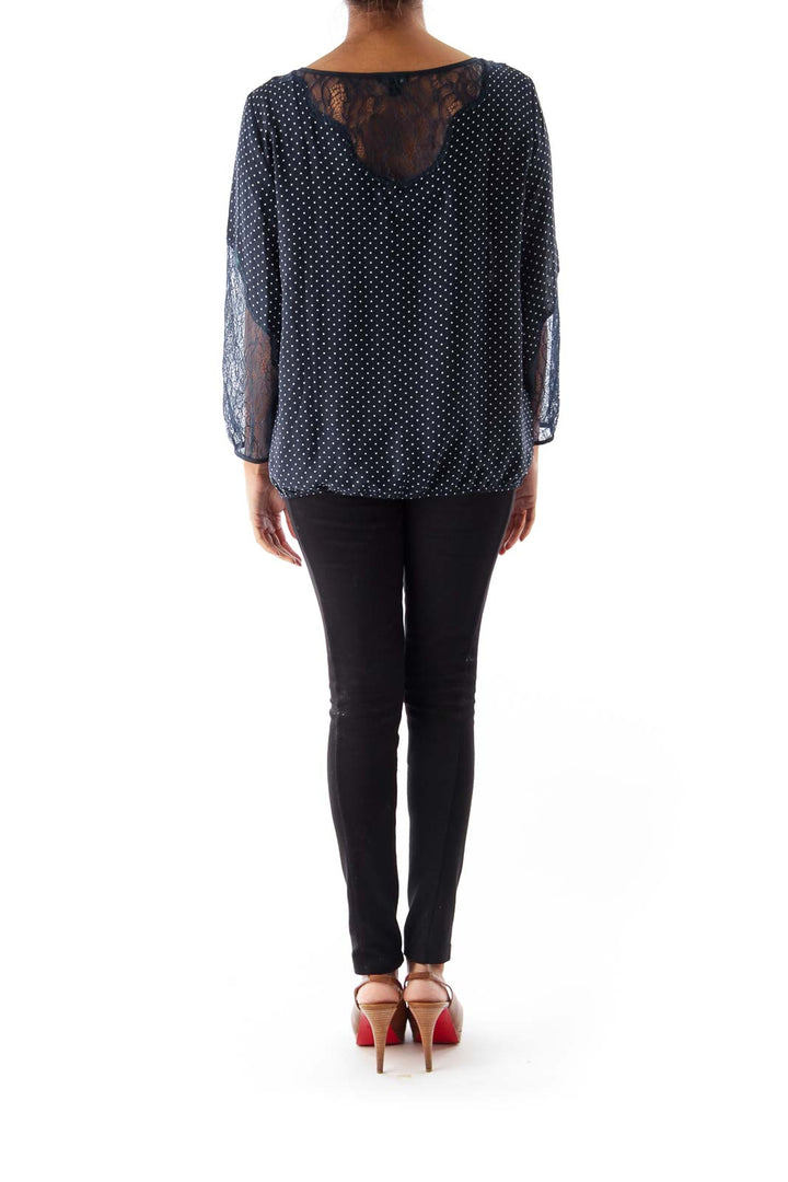 Navy Polka Dot  & Lace Blouse