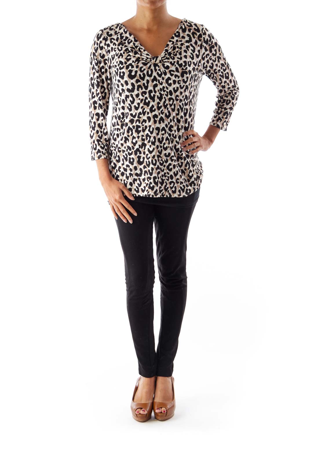 Animal Print  Drape Neck Shirt