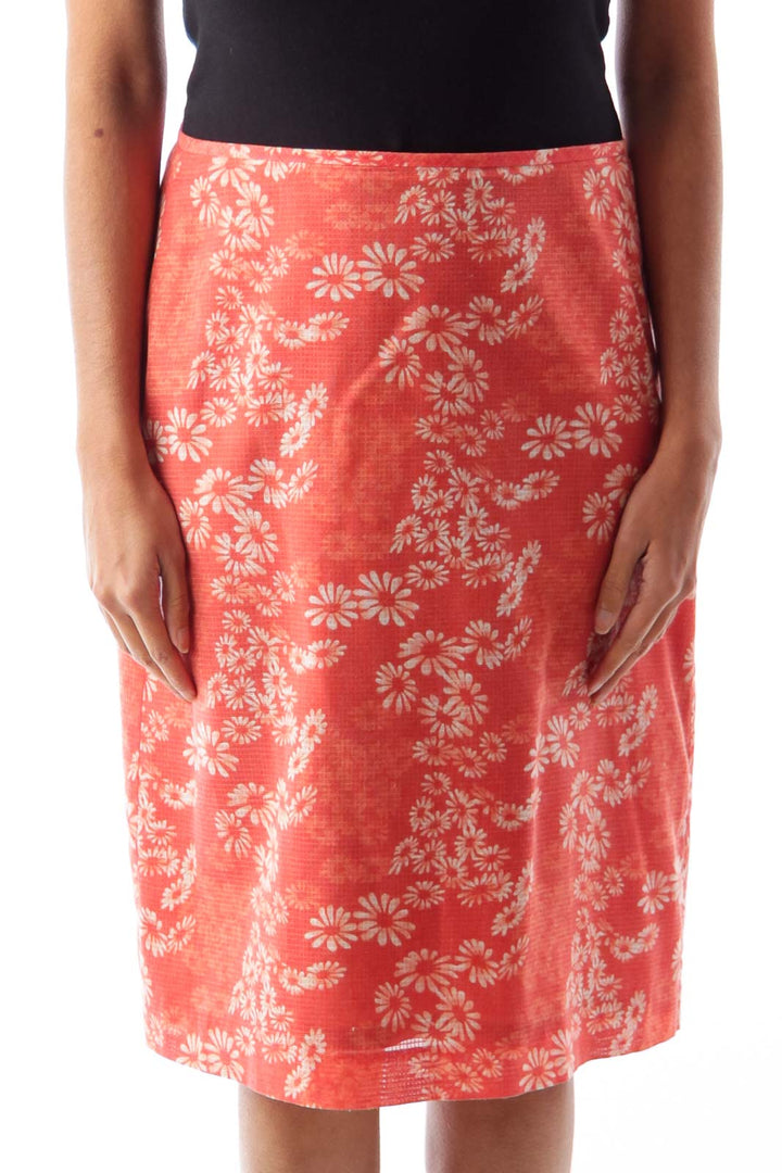 Orange Flower Print Skirt
