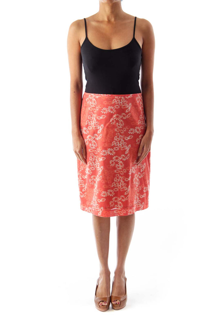 Orange Flower Print Skirt