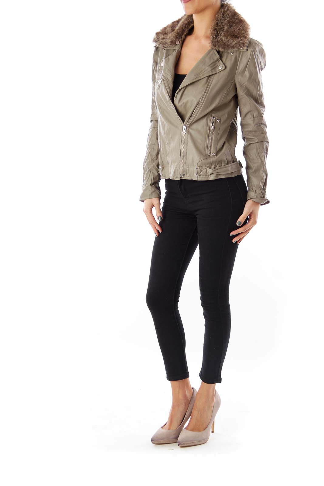 Taupe Faux Leather Jacket