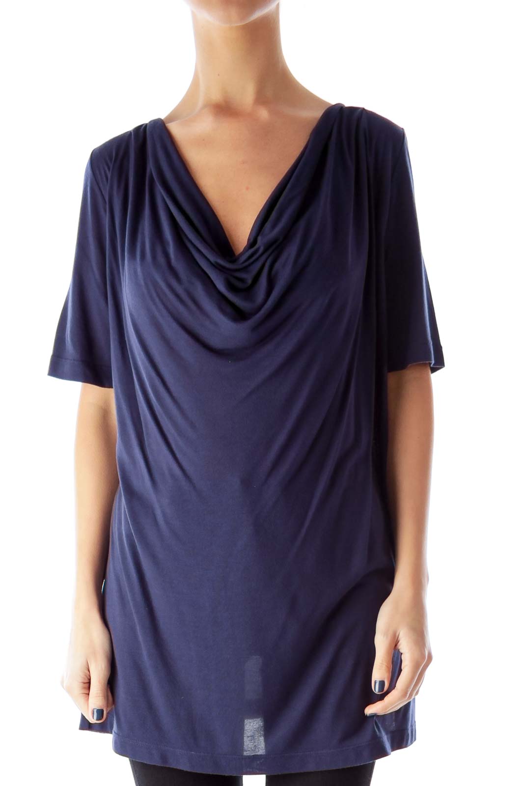 Navy Long Drape Shirt