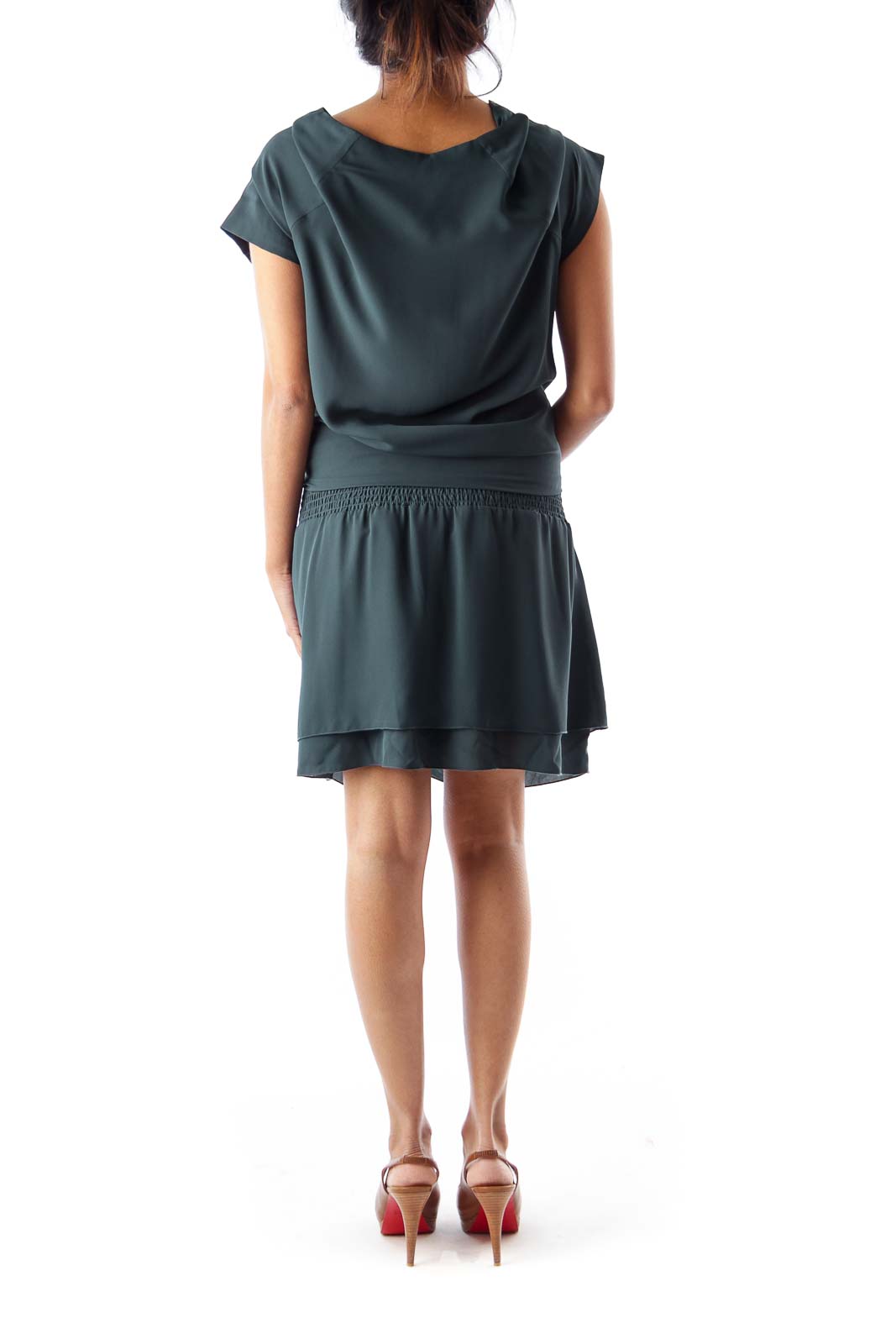Dark Green Elastic Waist Dress