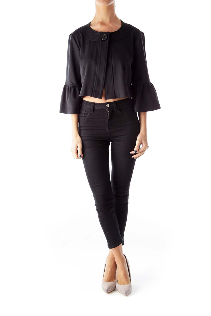 Black Bell Sleeve Crop Coat
