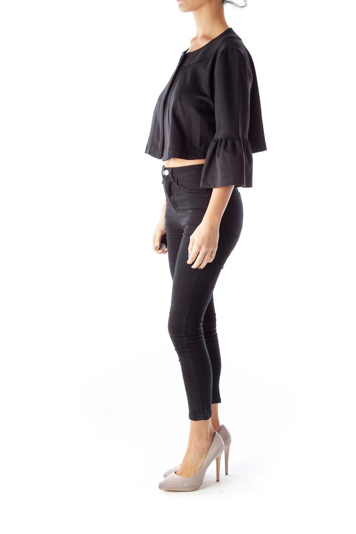 Black Bell Sleeve Crop Coat