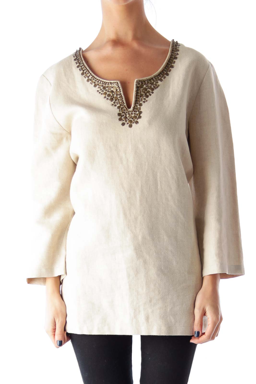 Taupe Embroidered Blouse