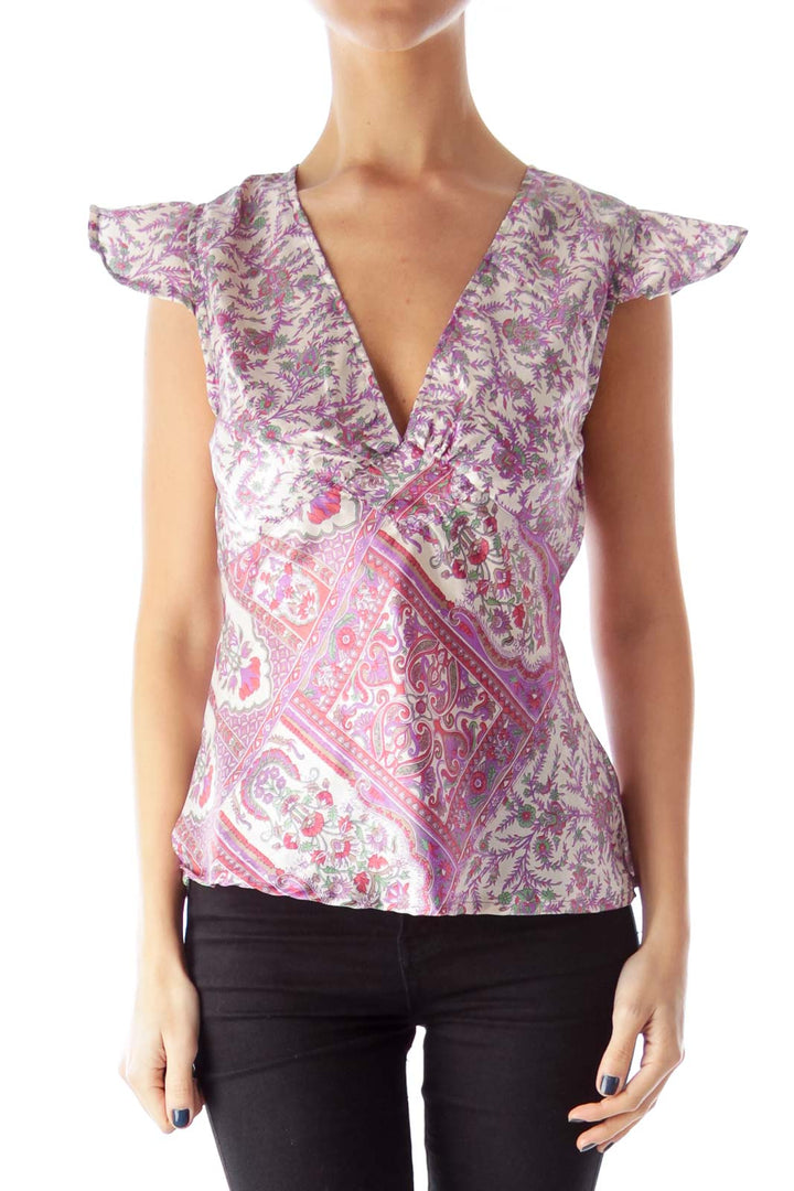 Purple Print Cap Sleeve Top