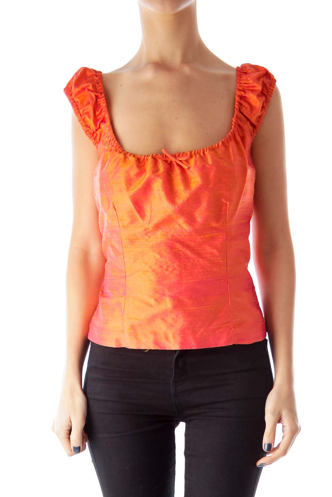 Orange Elastic Detail Top