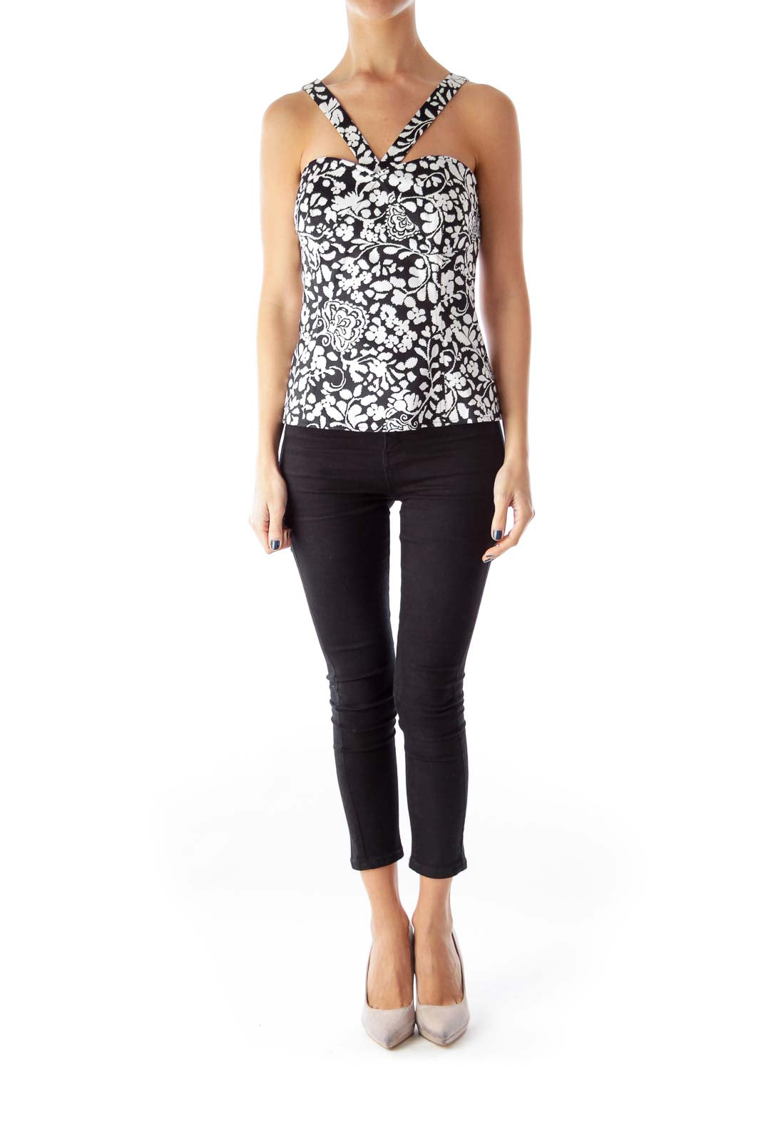 B&W Floral Print Top