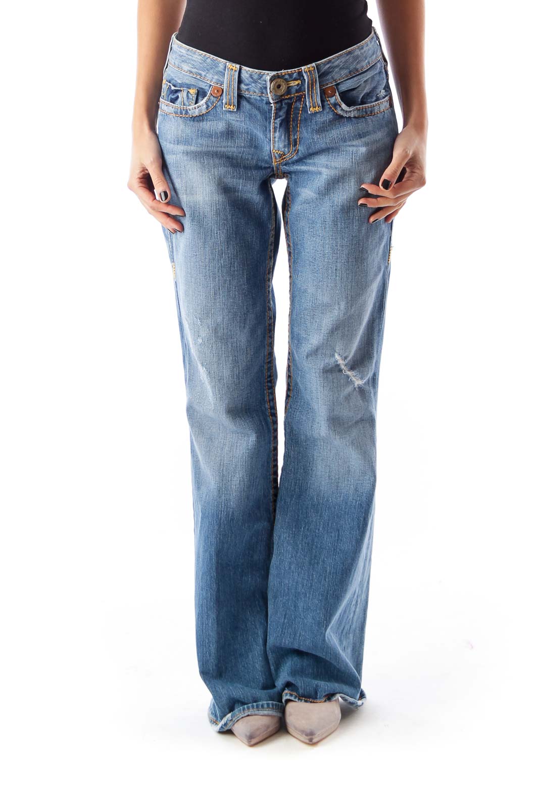 Blue Destroyed Flare Jeans