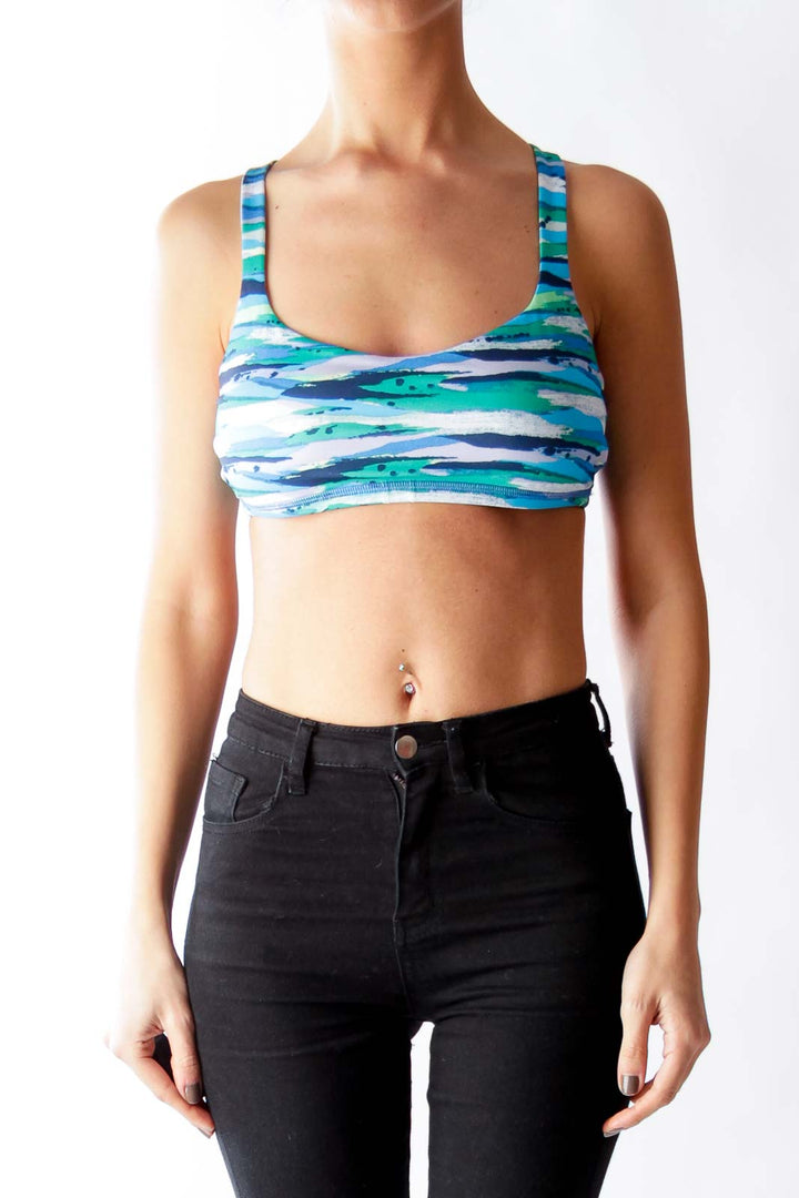 Blue & Green Print Sports Bra