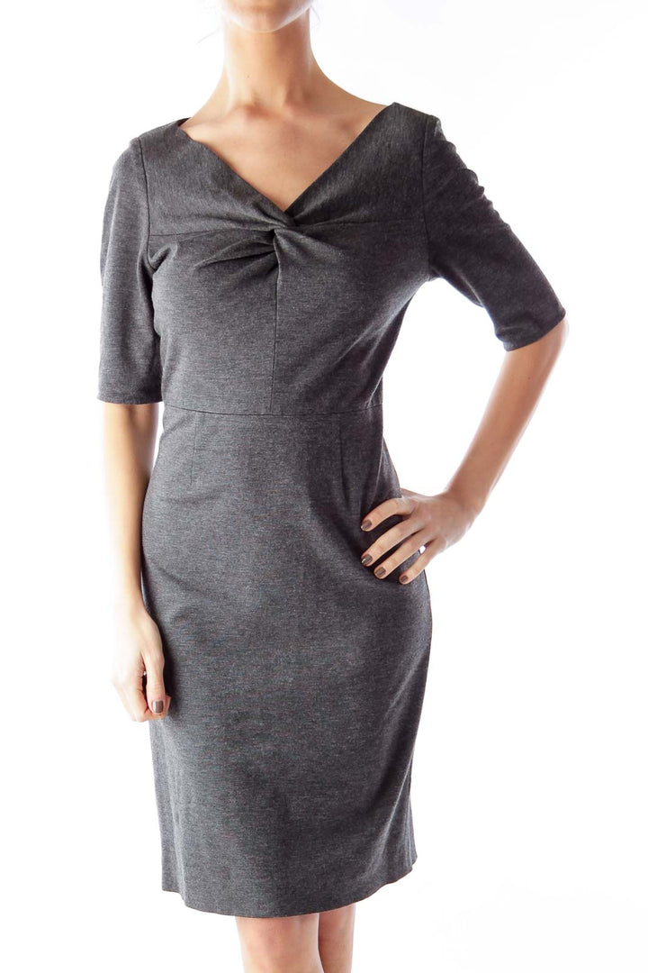 Gray Short Sleeve Knot Dress