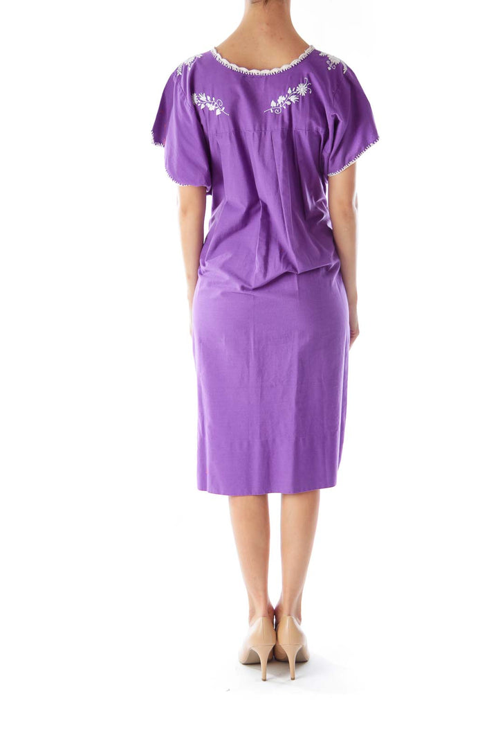 Purple Flower Embroidery Dress
