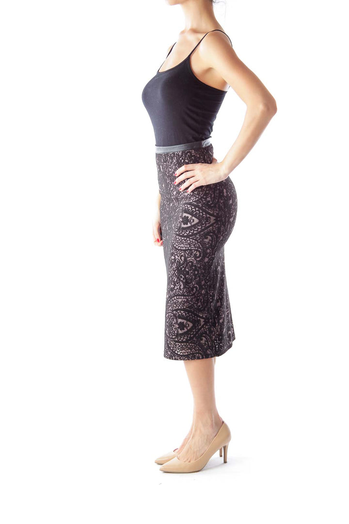 Black Stretch Lace Midi Skirt
