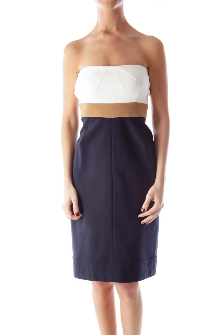 Beige, Tan & Black Strapless Dress