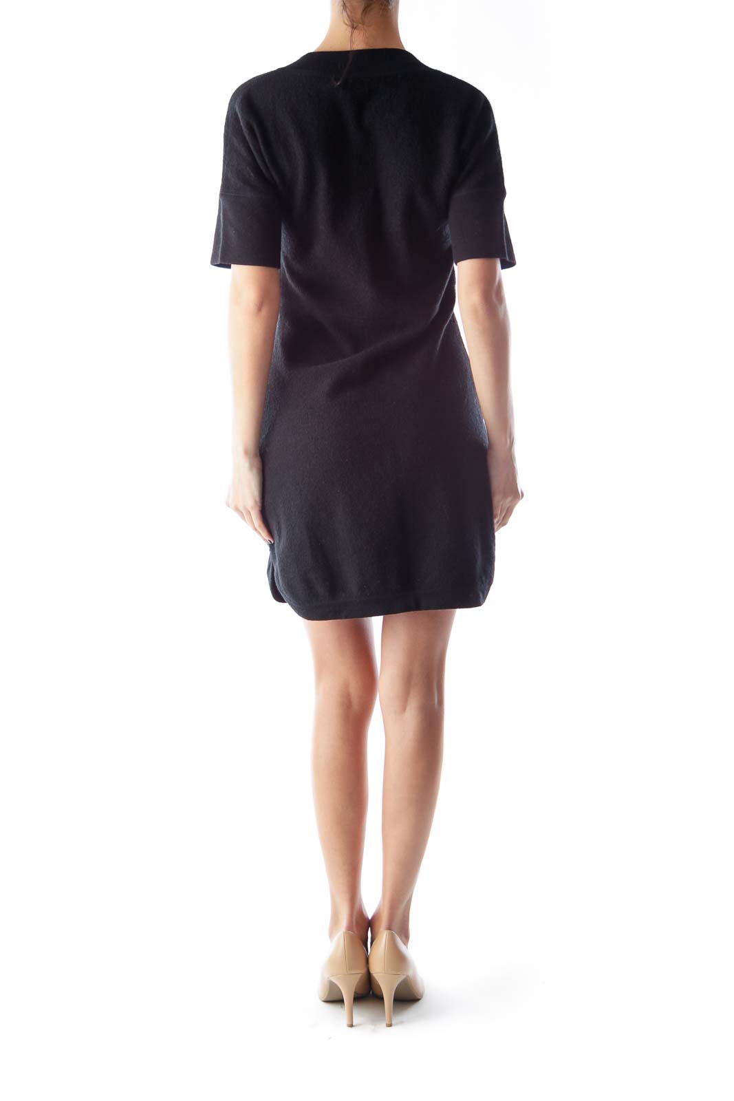 Black Wool V Neck Dress
