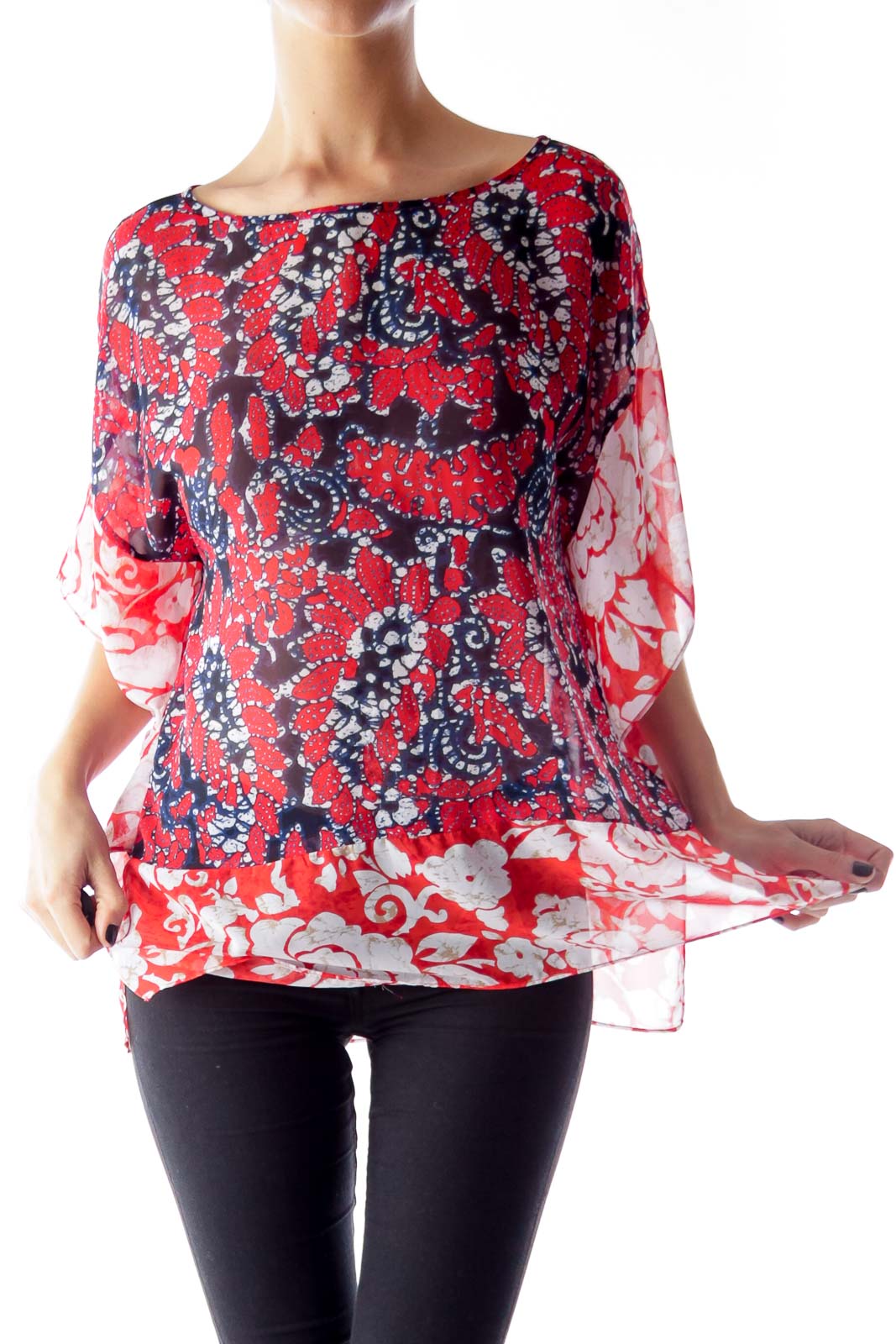 Red Floral Bat Sleeve Shirt