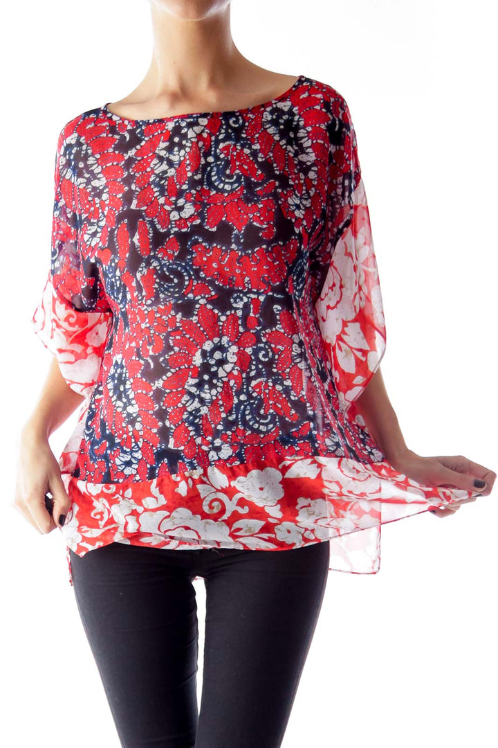 Red Floral Bat Sleeve Shirt