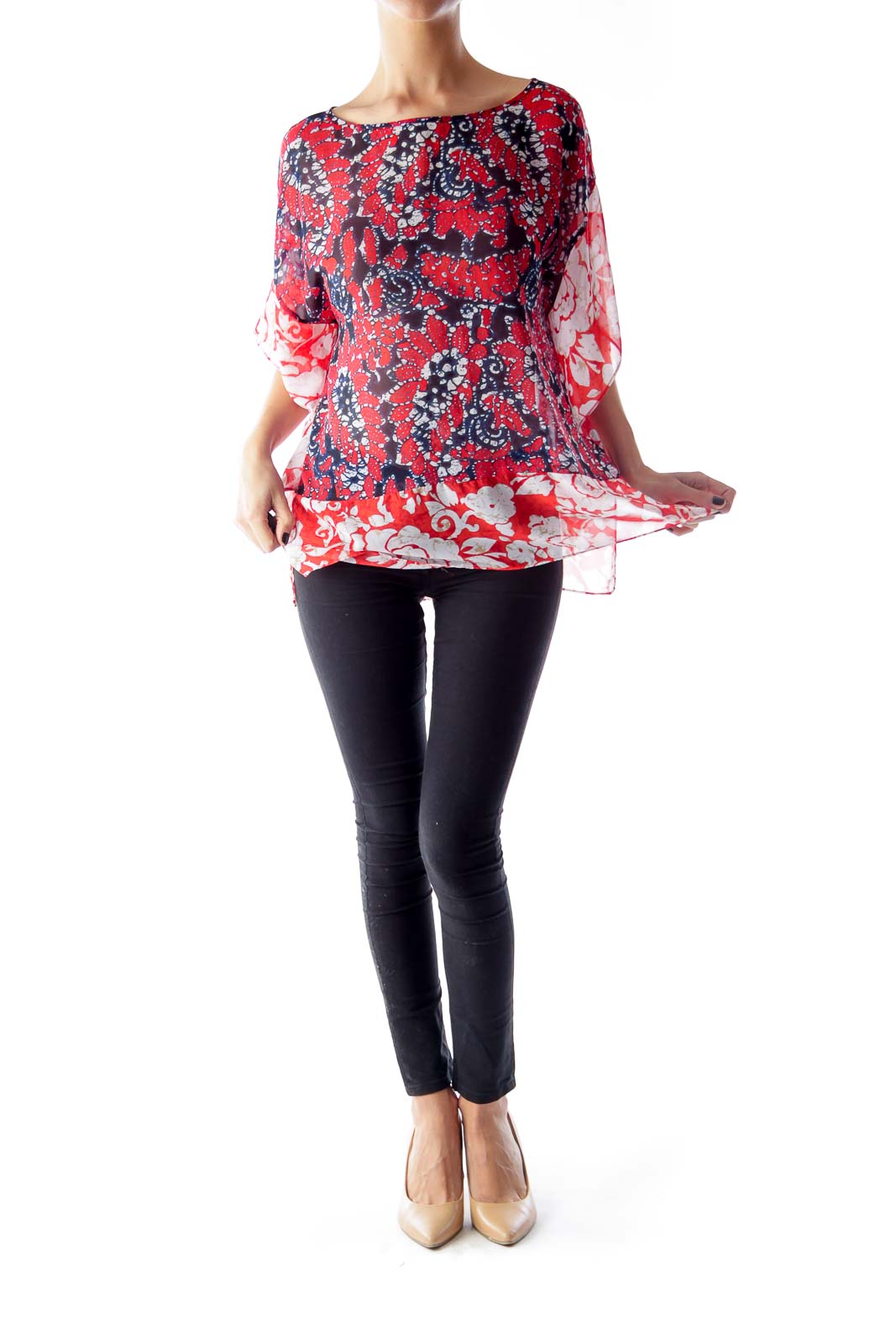 Red Floral Bat Sleeve Shirt