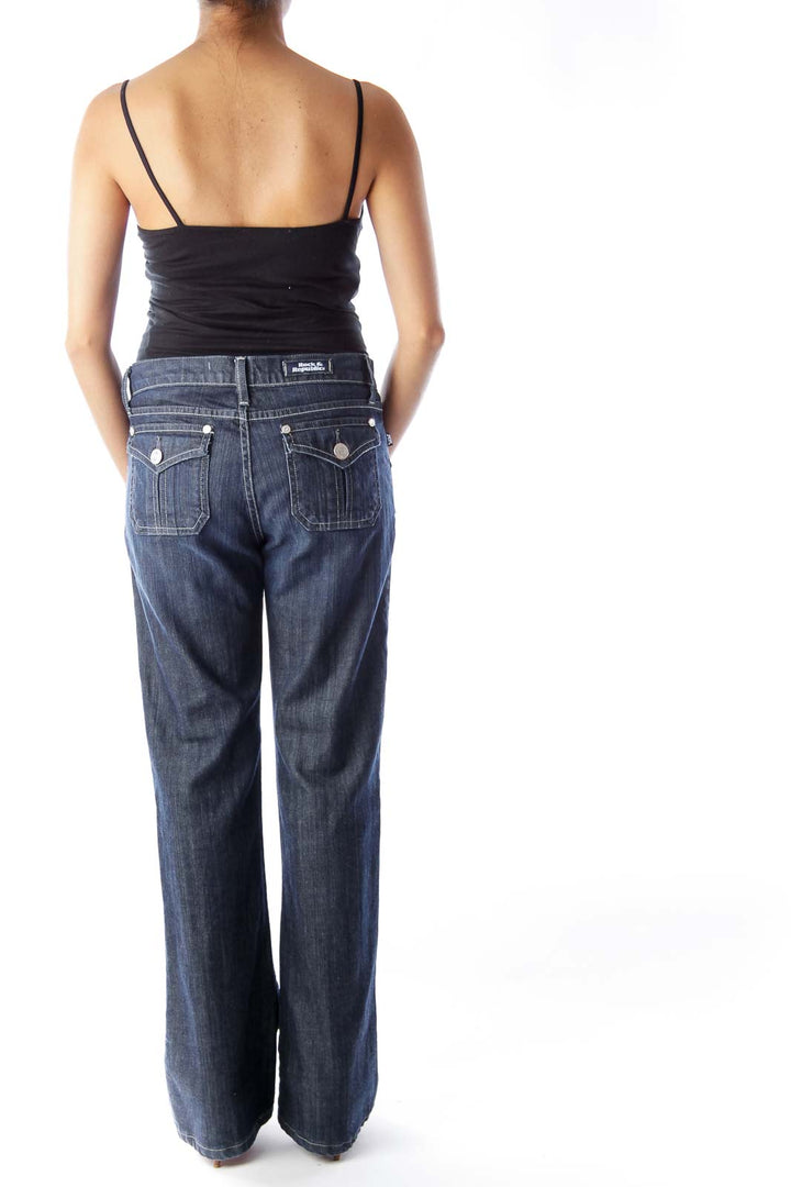 Blue Square Pocket Flare Jeans