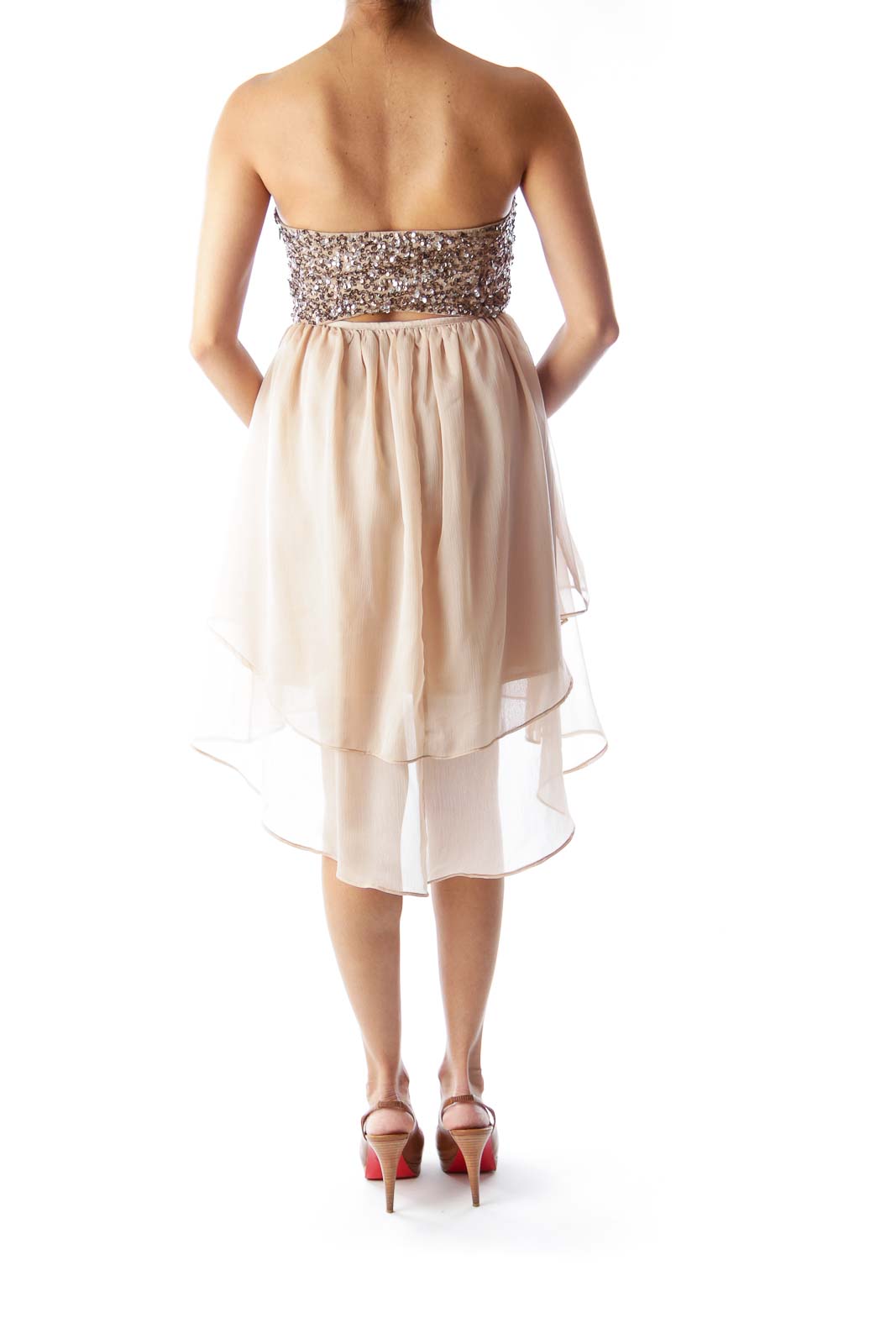 Beige Sequin Mini Dress