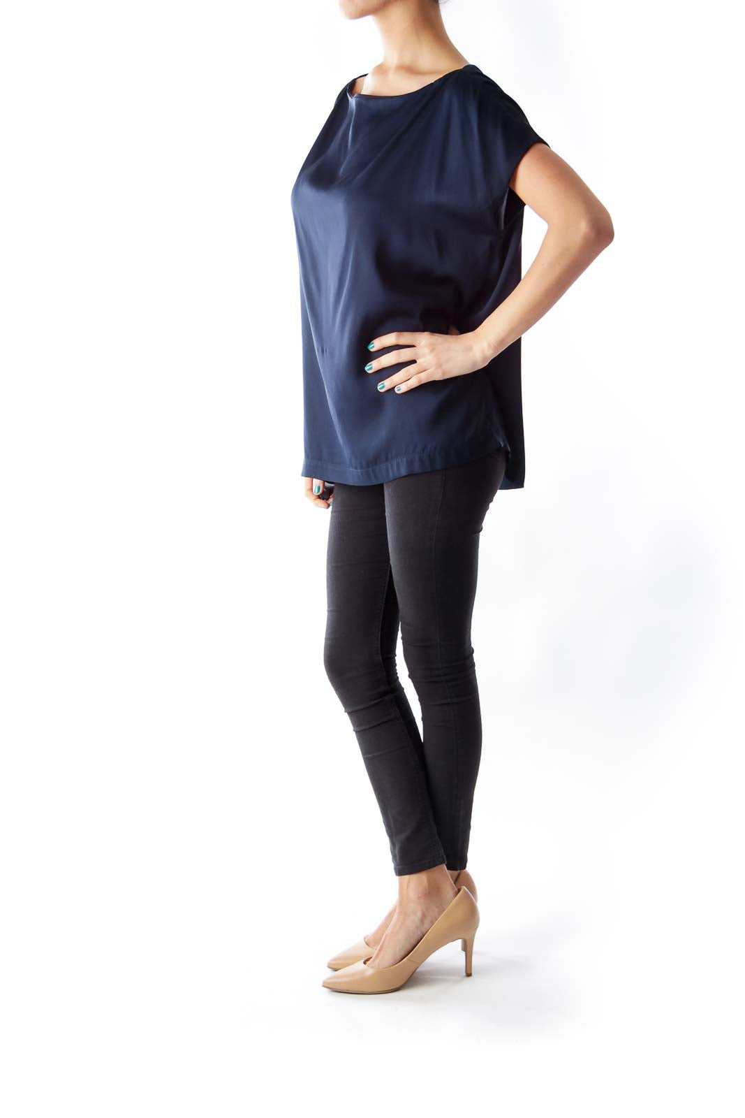Navy Silk Blouse