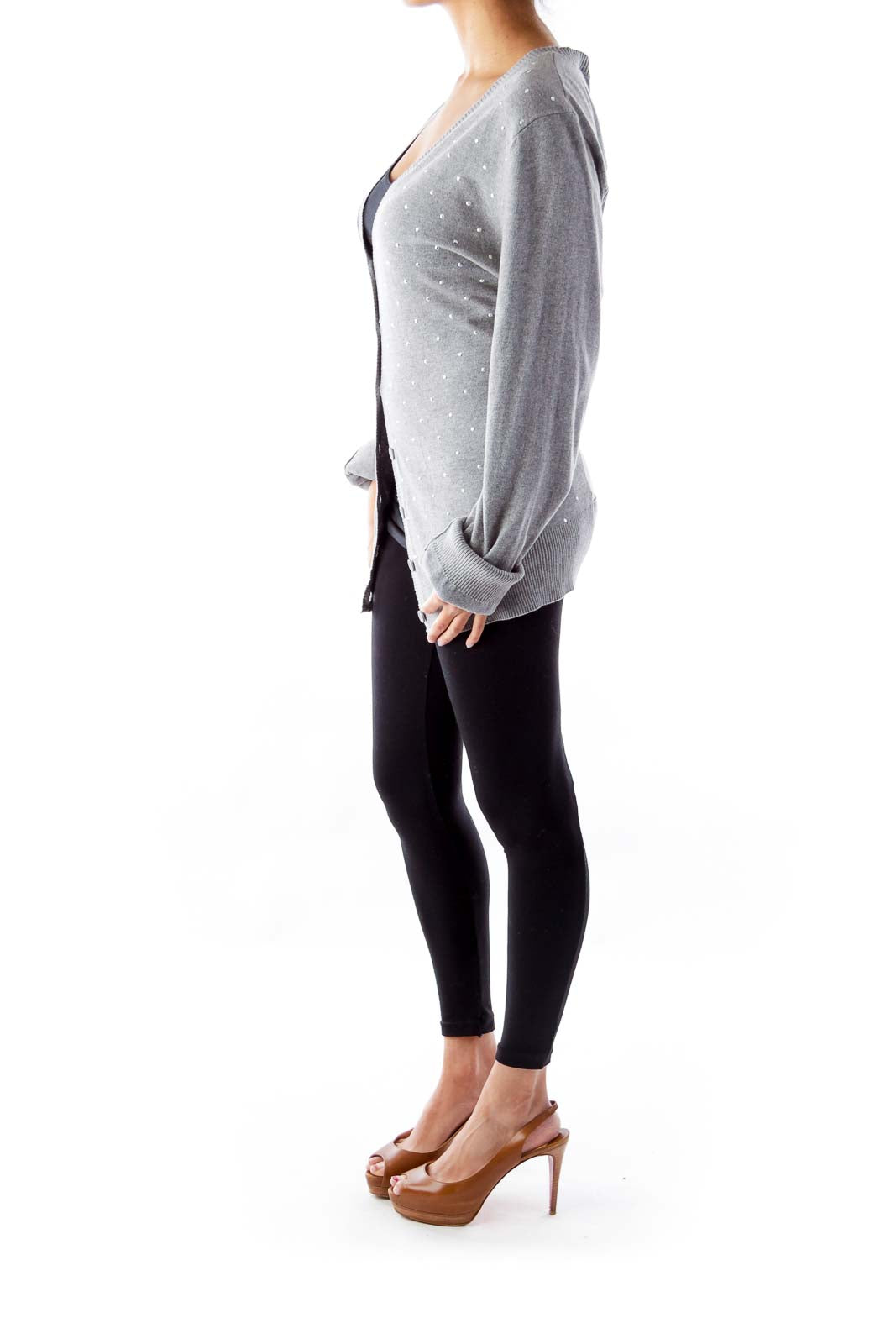Gray Crystal Embellished Sweater