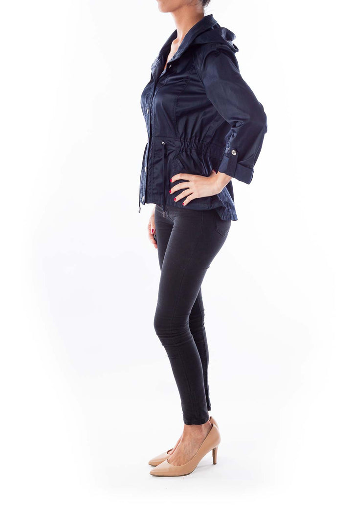 Navy Satin Hooded Jacket