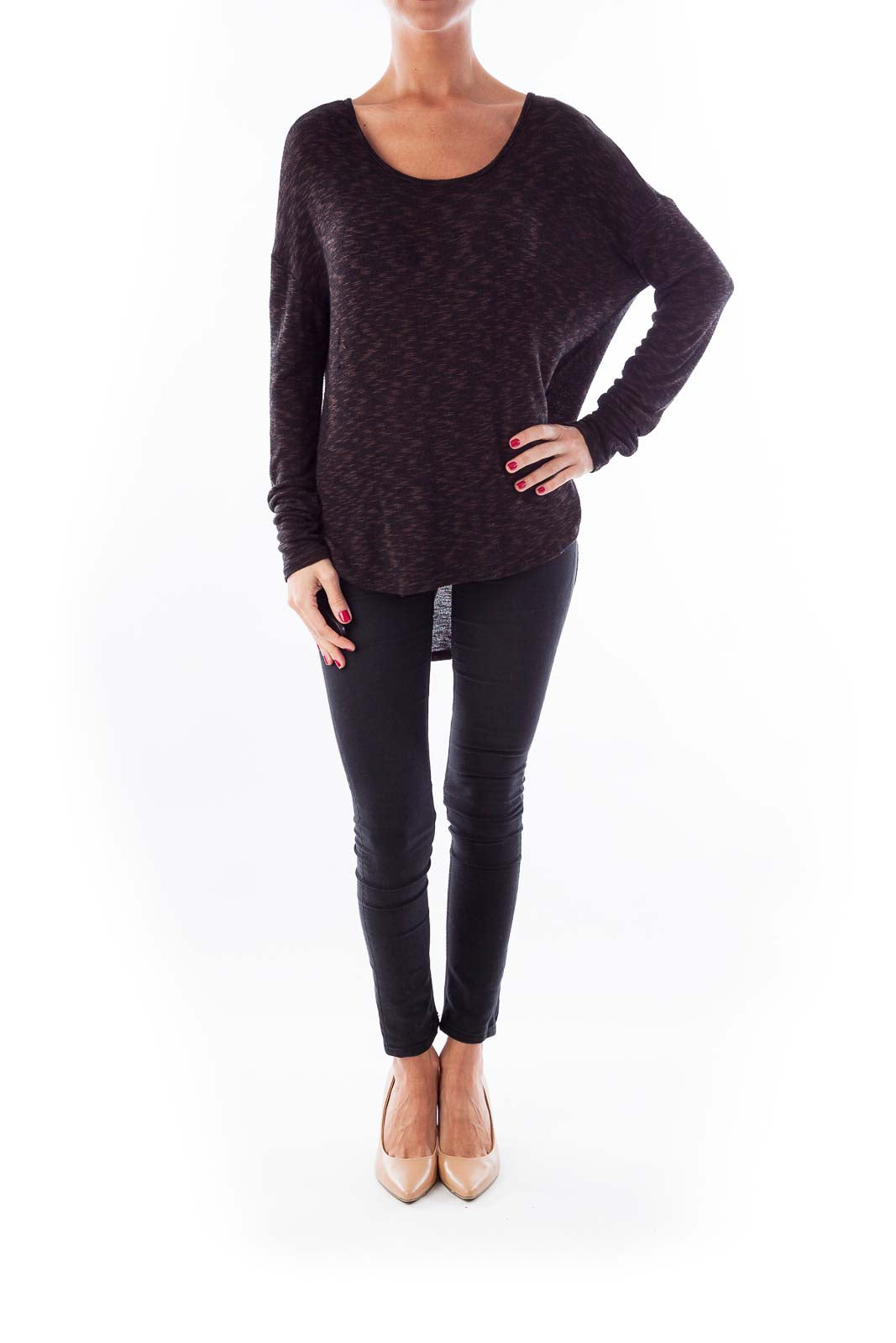 Black & Brown Mottled Knit Top