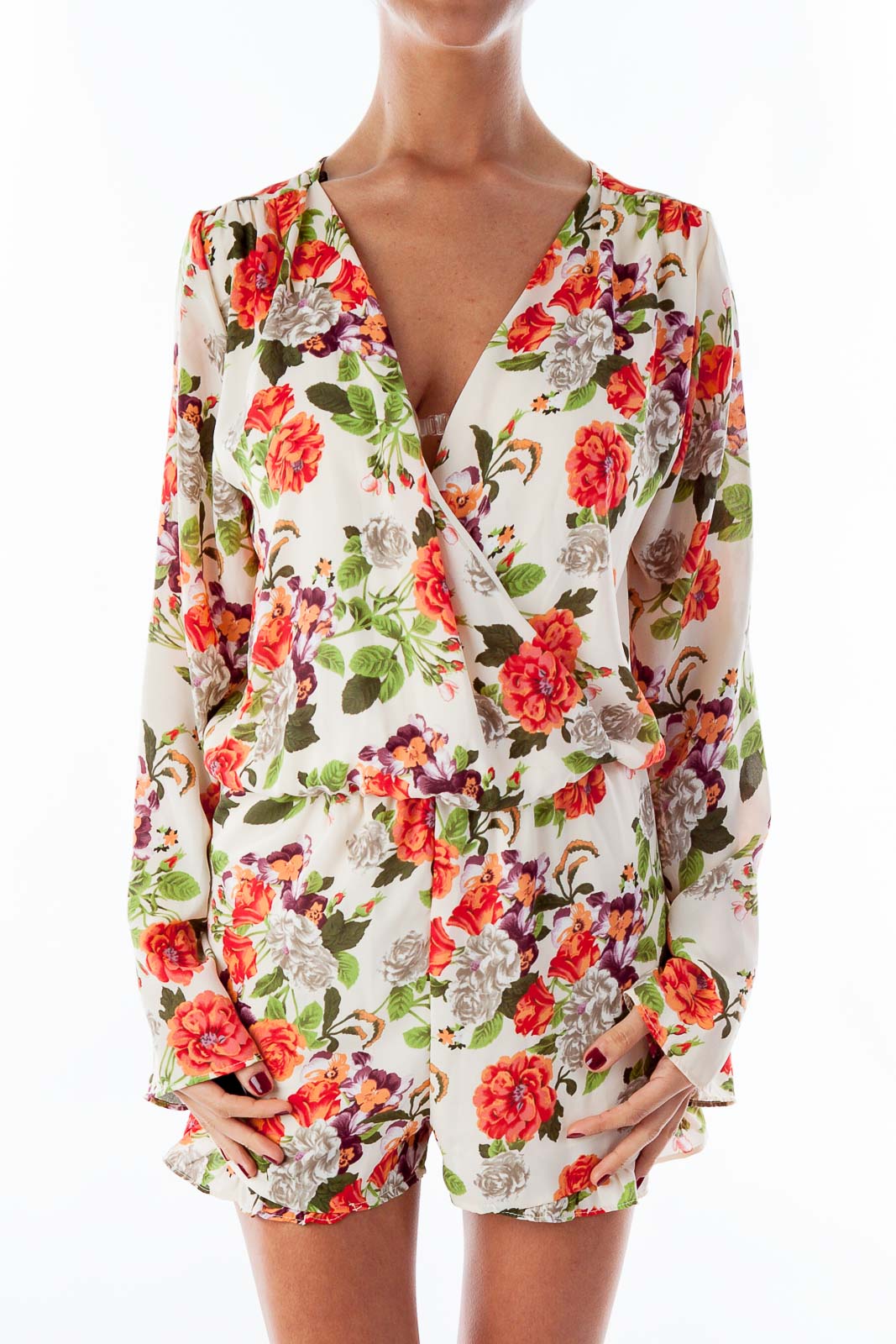 Floral Print Long Sleeve Romper