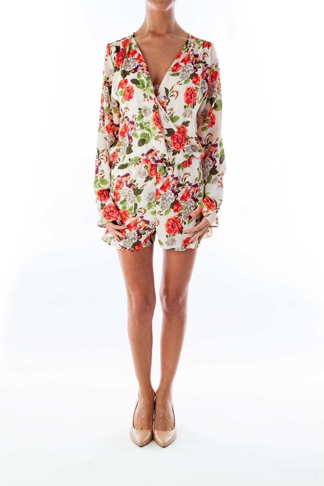 Floral Print Long Sleeve Romper