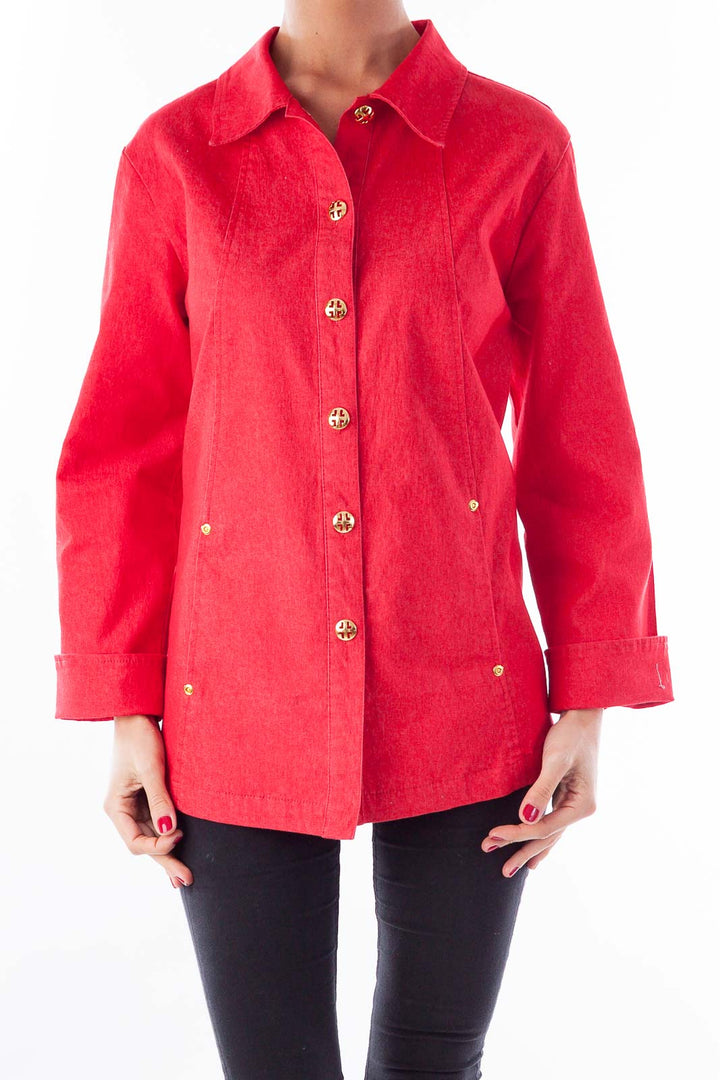 Red Denim Button-Down